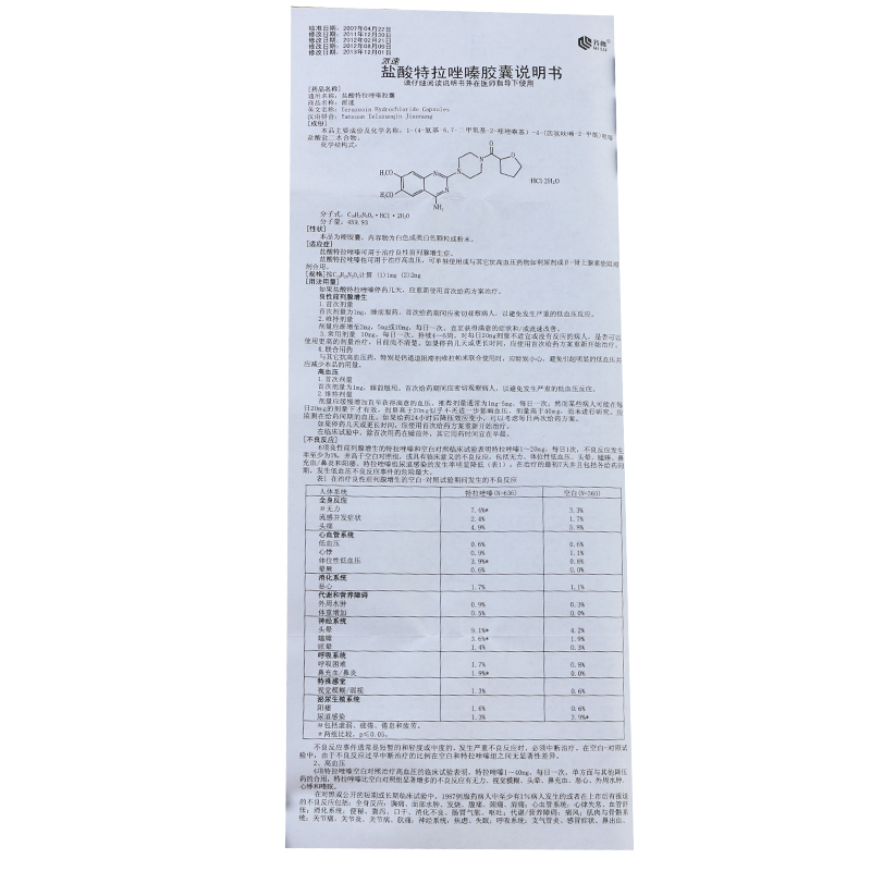 派速 盐酸特拉唑嗪胶囊 2mg*24粒