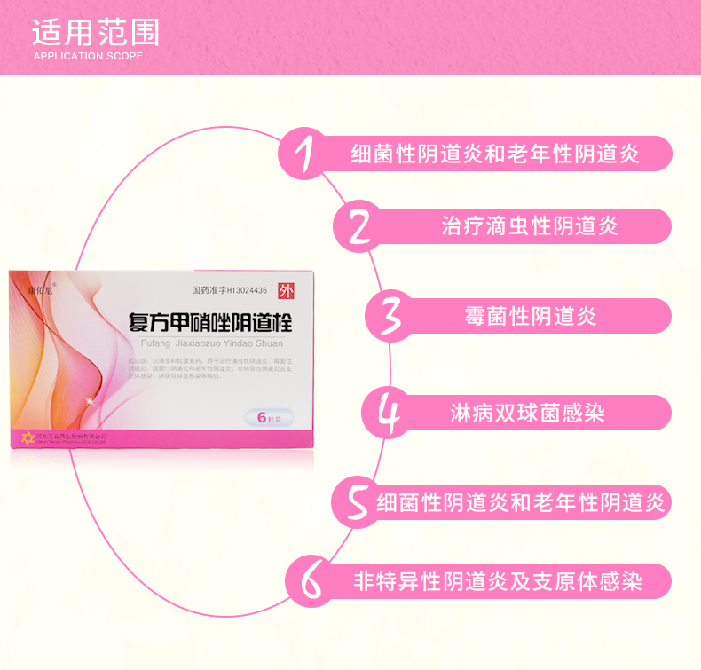 康佑尼 复方甲硝唑阴道栓 0.45g*6粒
