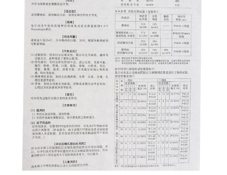 神经妥乐平 牛痘疫苗接种家兔炎症皮肤提取物片 4.0单位*30片