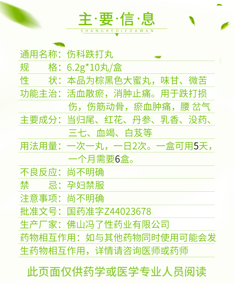 冯了性 伤科跌打丸 6.2g*10丸