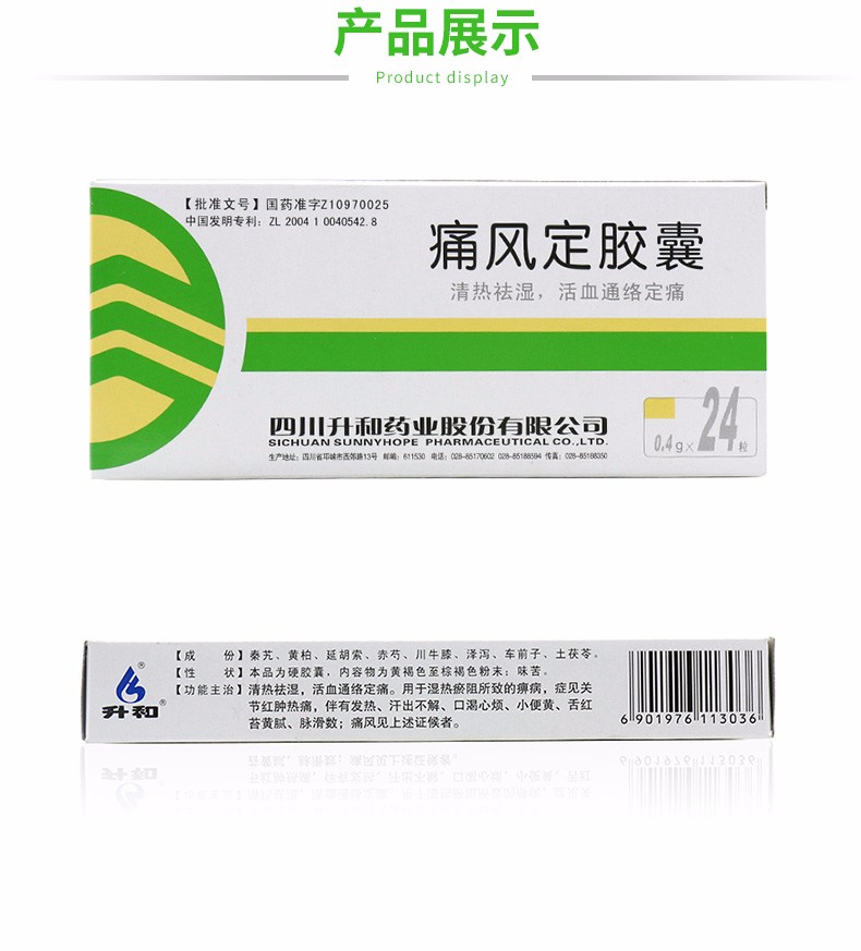 升和 痛风定胶囊 0.4g*12粒*2板