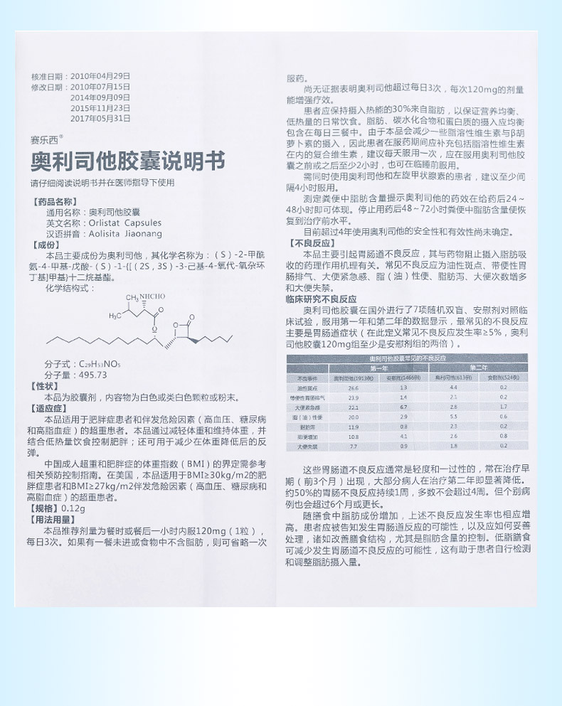 赛乐西 奥利司他胶囊 说明书