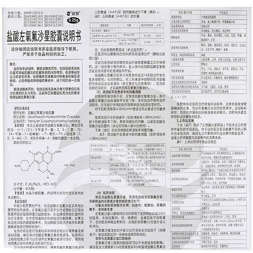 左氧氟沙星胶囊说明书图片