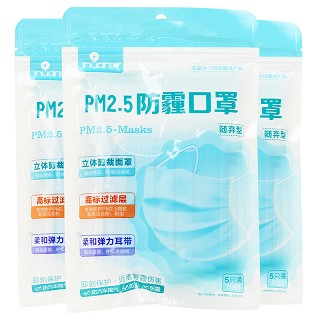 艾暖 PM2.5防霾口罩 平面5只