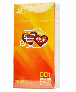 爱快乐 天然胶乳橡胶避孕套001（苹果香平滑超薄型） 10只