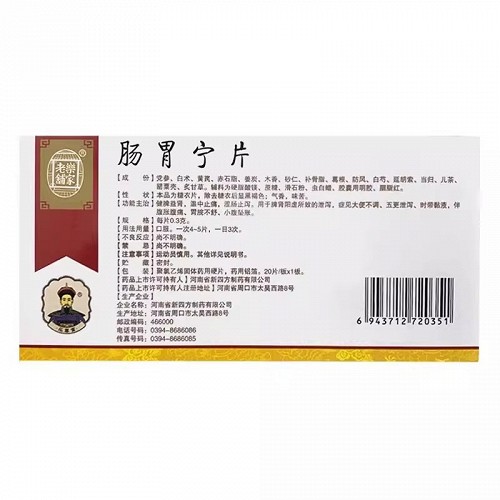 乐家老铺 肠胃宁片 0.3g*20片(糖衣片)