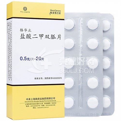 格华止 H盐酸二甲双胍片 0.5g*20片